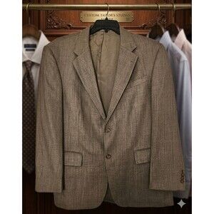 Oscar De La Renta Wool & Silk Brown, 2 Button Blazer Size 44R Career Business